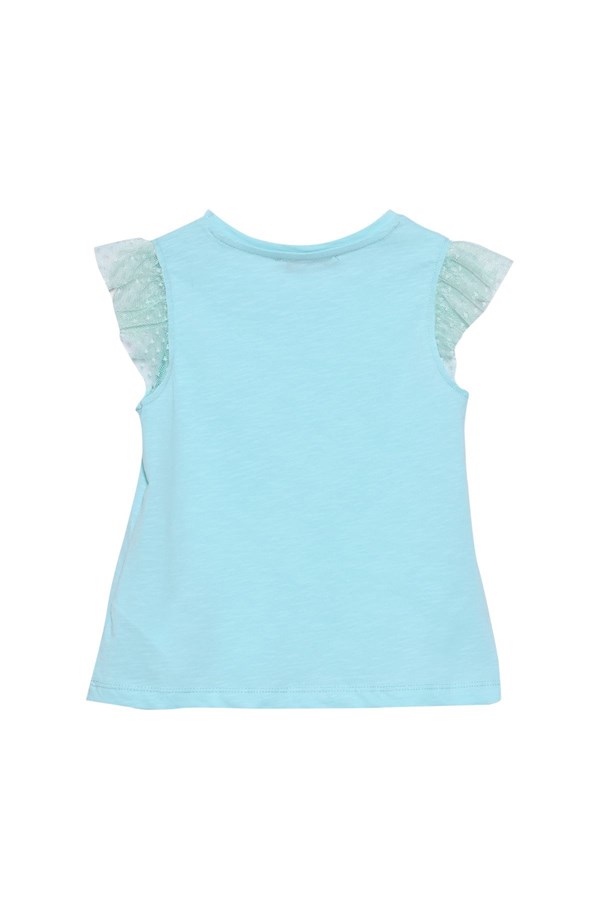 Silversunkids | Kız Çocuk Mint Renkli Baskılı Kolları Tül Detaylı Tişört | BK 218362