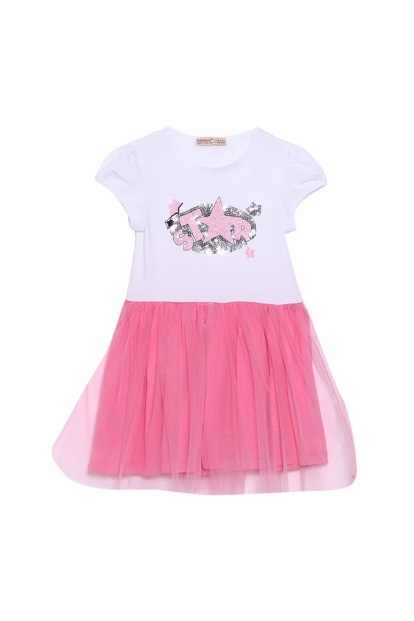 Silversunkids | Kız Çocuk Pembe Renkli Payet İşlemeli Etekleri Tüllü Elbise | EK 218366