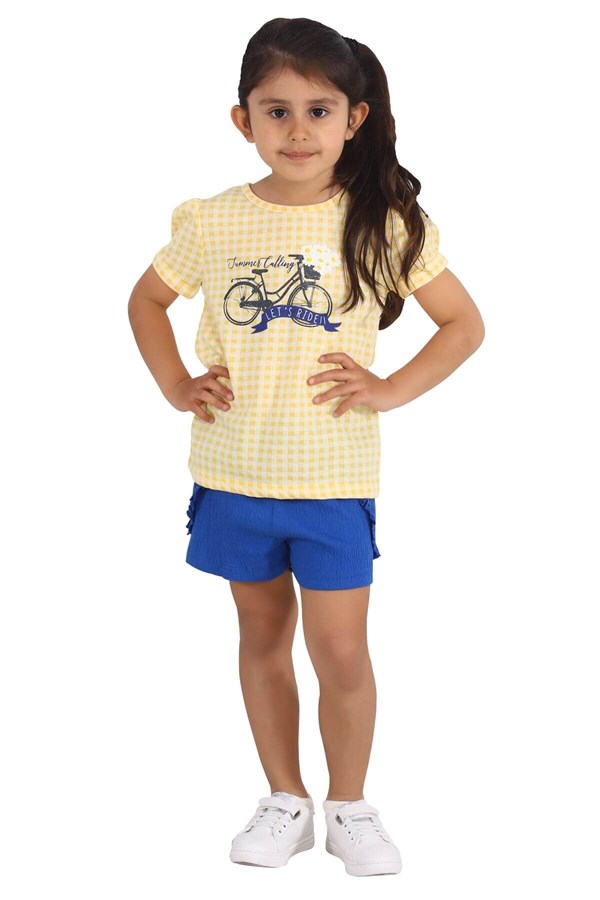 Silversunkids | Kız Çocuk Sarı Renkli Baskılı Pötikareli Tişört | BK 217992