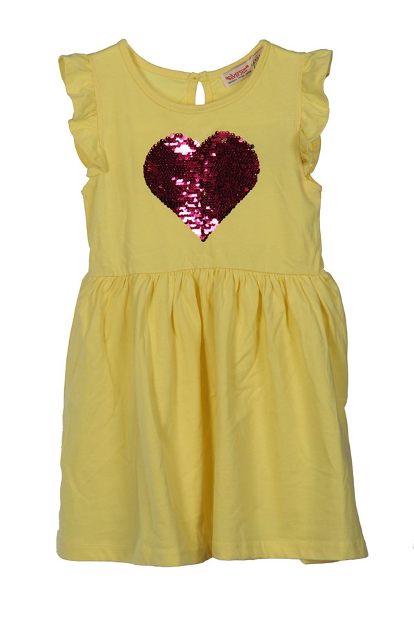 Silversunkids | Kız Çocuk Sarı Renkli Payet İşlemeli Kolları Fırfırlı Örme Elbise | EK 218113