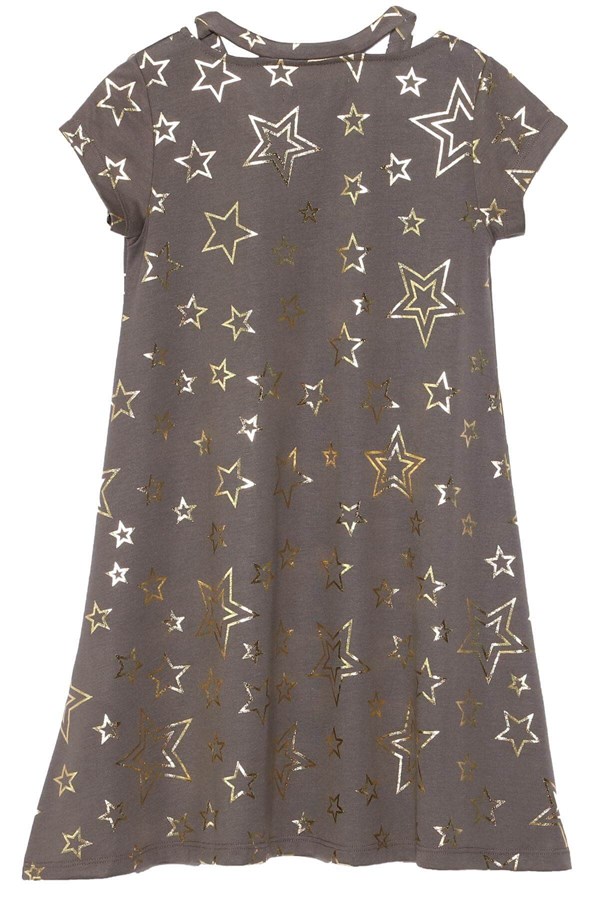 Silversunkids | Kız Genç Haki Renkli Yıldız Baskılı Kısa Kollu Elbise Örme Elbise | EK 315919