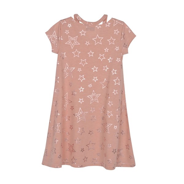 Silversunkids | Kız Genç Pembe Renkli Yıldız Baskılı Kısa Kollu Elbise Örme Elbise | EK 315919