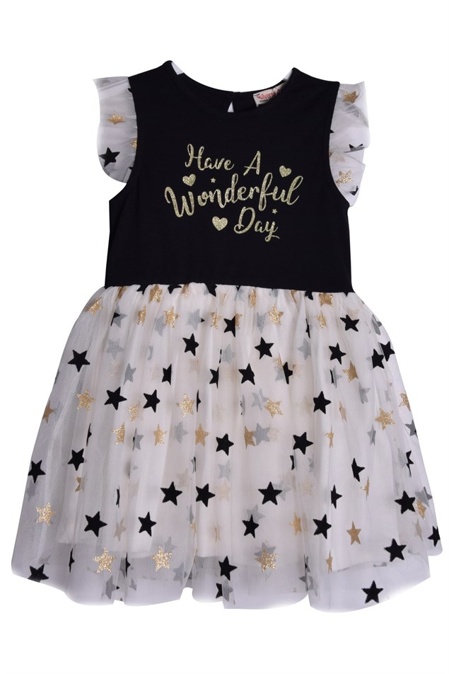 Siyah Renkli Baskılı Kız Çocuk Tütü Elbise |EK 219057