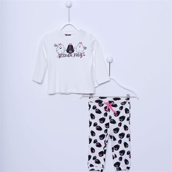 Siyah Renkli Baskılı Tişört ile Baskılı Beli ve Paçaları Lastikli Bebek Kız Pijama Takım|PJM 112938