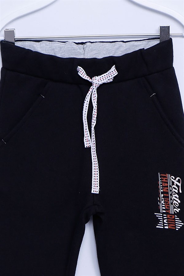 Siyah Renkli Sweat Pantolon Örme Baskılı Paçası Ve Beli Lastikli Eşofman Altı Erkek Çocuk |JP-212584