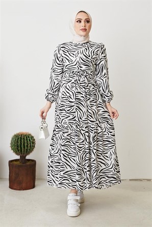 401 Zebra Desen Elbise Siyah