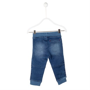 A.Mavi Renkli Bel Ve Paçalar Lastik Yanlar Şeritli Kot Bebek Erkek Pantolon|PC 114644