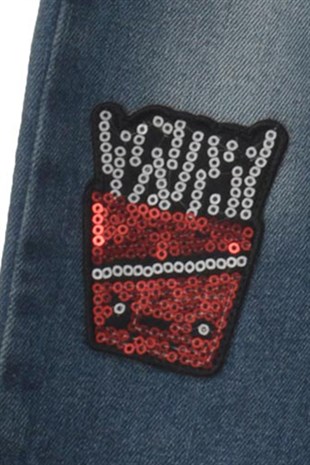 Açık Denim Renkli Kot Pantolon Denim 5 Cepli Aplik Desen Yıkamalı Kot Pantolon Kız Çocuk |PC 210308