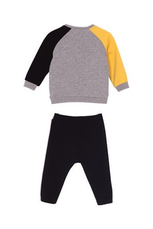 Bebe Erkek Sarı Renkli Baskılı Sweatshırt ile Sweatpantolon Takım - KT 116645