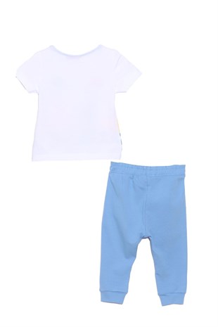 Bebek Erkek Beyaz Renkli Baskılı Tişört ve Sweatpantolon Takım | KT 118066