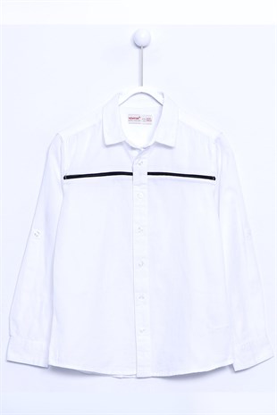 Beyaz K Önden Düğmeli Kısa Kol Dokuma Gömlek|GC 310200