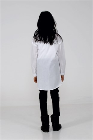 Beyaz Renkli Dokuma Gömlek Dokuma Uzun Kollu Baskılı Tunik Gömlek Kız Çocuk |GC-312756
