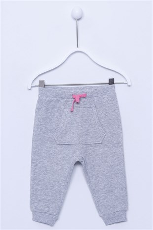 Beyaz Renkli Sweat Pantolon Örme Kanguru Cepli Paçası Ve Beli Lastikli Eşofman Altı Bebek Kız |JP-112510