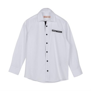 Beyaz Renkli Uzun Kol Önden Düğmeli Cepli Klasik Erkek Çocuk Gömlek|GC 316359