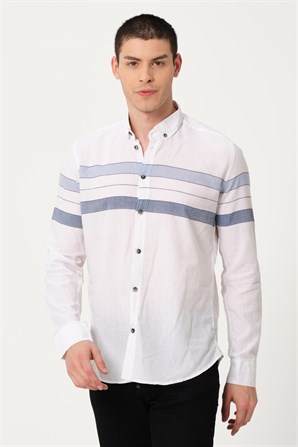 Erkek Beyaz Comfort Fit Düğmeli Yaka Uzun Kollu Casual Gömlek - EGB PASEO | Silversun