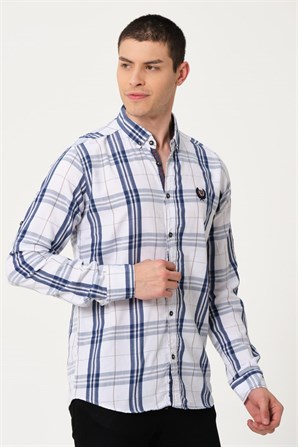 Erkek Beyaz Comfort Fit Düğmeli Yaka Uzun Kollu Casual Gömlek - EGB SARABİA | Silversun