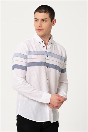 Erkek Beyaz Comfort Fit Düğmeli Yaka Uzun Kollu Casual Gömlek - EGB PASEO | Silversun