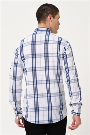 Erkek Beyaz Comfort Fit Düğmeli Yaka Uzun Kollu Casual Gömlek - EGB SARABİA | Silversun
