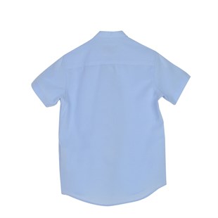 Erkek Genç Mavi Renkli Kolları Düğme Detaylı Dokuma Gömlek | GC 316244