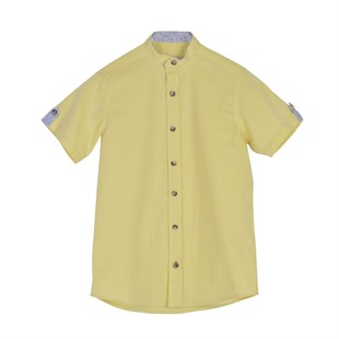 Erkek Genç Sarı Renkli Kolları Düğme Detaylı Dokuma Gömlek | GC 316244
