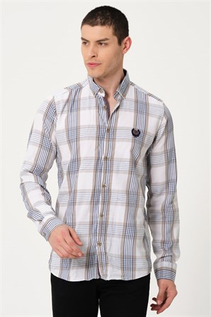Erkek Kahverengi Comfort Fit Düğmeli Yaka Uzun Kollu Casual Gömlek - EGB SARABİA | Silversun