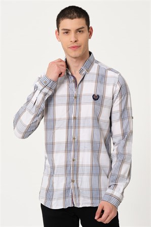 Erkek Kahverengi Comfort Fit Düğmeli Yaka Uzun Kollu Casual Gömlek - EGB SARABİA | Silversun