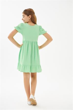 Genç Kız Yeşil Bisiklet Yakalı Örme Elbise - EK 319306 |Silversun