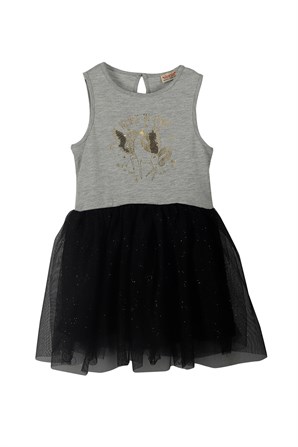 Gri Melanj Renkli Baskılı Kız Çocuk Tütü Elbise |EK 219059