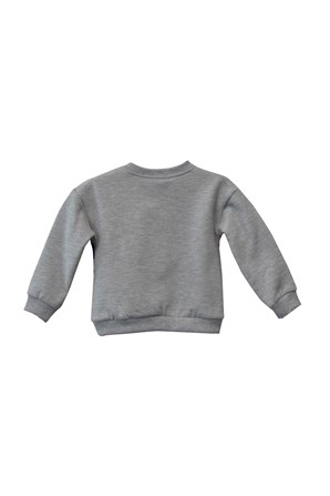 Gri Melanj Renkli Baskılı Omuzdan Düğmeli Bebek Erkek Sweatshirt-JS 118477 |Silversunkids