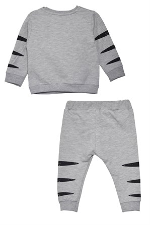 Gri Renkli Baskılı Önden Cepli Bebek Erkek SweatShirt Sweatpant Takım-KT 118479 | Silversunkids
