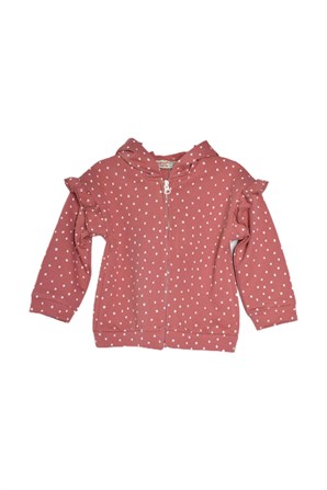 Gülkurusu Renkli Fermuarlı Kapüşonlu Fırfır Detaylı Bebek Kız Sweatshirt-JS 118426 |Silversunkids