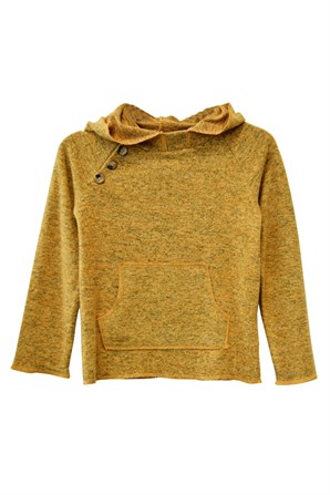 Hardal Renkli Kapüşonlu Düğme Detaylı Erkek Çocuk Sweatshirt-JS 218596 |Silversunkids