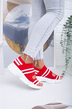 Hera Kırmızı   Beyaz Triko Bayan Spor Ayakkabı