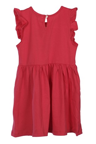 Kız Çocuk Fuşya Renkli Pul Payetli Kolları Fırfırlı Örme Elbise Örme Elbise - EK 218113