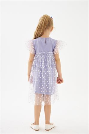 Kız Çocuk Lila Papatya Desenli Elbise - EK 219193 |Silversun