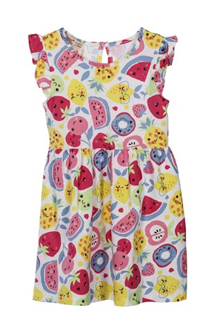Kız Çocuk Meyve Desenli Kolları Fırfır Detaylı Örme Elbise- EK 218113