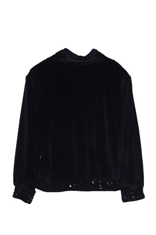 Kız Çocuk Siyah Renkli Pul Payetli Fermuarlı  Sweat Shirt - JM 316924