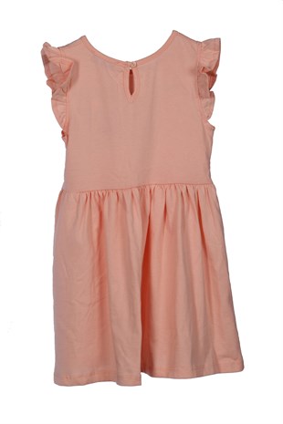 Kız Çocuk Somon Renkli Pul Payetli Kolları Fırfırlı Örme Elbise Örme Elbise - EK 218113