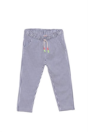 Lacivert Çizgili Beli Lastikli Kız Çocuk Örme Pantolon |PC 218370-1