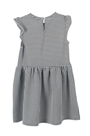 Lacivert Çizgili Renkli Baskılı Kız Çocuk Örme Elbise |EK 219063