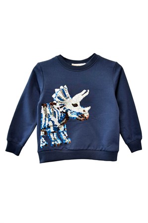 Lacivert Renkli Pul Payet İşlemeli Erkek Çocuk Sweatshirt-JS 218621|Silversunkids