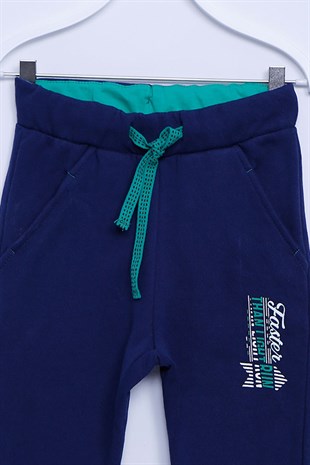 Lacivert Renkli Sweat Pantolon Örme Baskılı Paçası Ve Beli Lastikli Eşofman Altı Erkek Çocuk |JP-212584