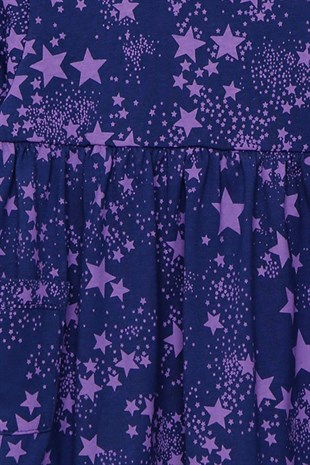 Lacivert Renkli Yıldız Baskılı Cepli Örme Uzun Kollu Elbise |EK-112441