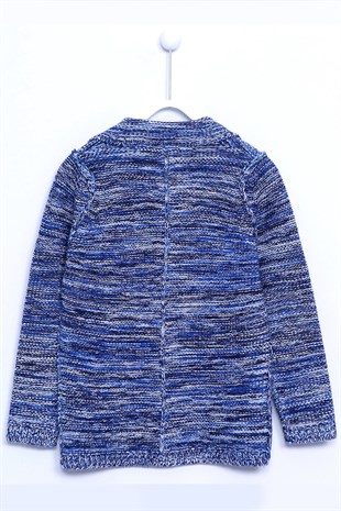 Mavi Renkli Hırka Ceket Yaka Önden Düğme Kapalı Uzun Kollu Triko Hırka Erkek Çocuk |T 310239