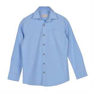 Mavi Renkli Uzun Kol Cepli Önden Düğmeli Klasik Erkek Çocuk Gömlek|GC 316258