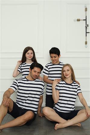 Moda Çizgi Aile Penye Şortlu Pijama Takım (baba - oğul ) 50116 Ayrı Ayrı Satılır . Fiyatları Farklıdır