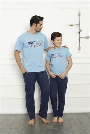 Moda Çizgi Baba Oğul  Mavi Aile Pijama Takım Ayrı Ayrı Satılır 50102