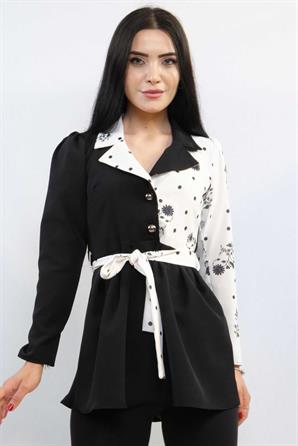 Moda Çizgi Ceket Model Bluz Siyah