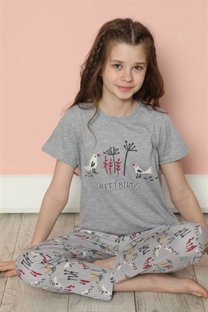 Moda Çizgi Çocuk Pamuk Kısa Kollu Pijama Takımı 20585G