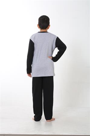 Moda Çizgi Erkek Çocuk Gri Penye Pijama Takım 4508